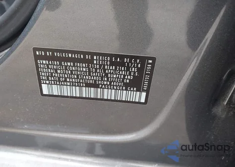 2017 Volkswagen Jetta 1.4T S из США, поврежденный, VIN 3VW2B7AJ4HM279199